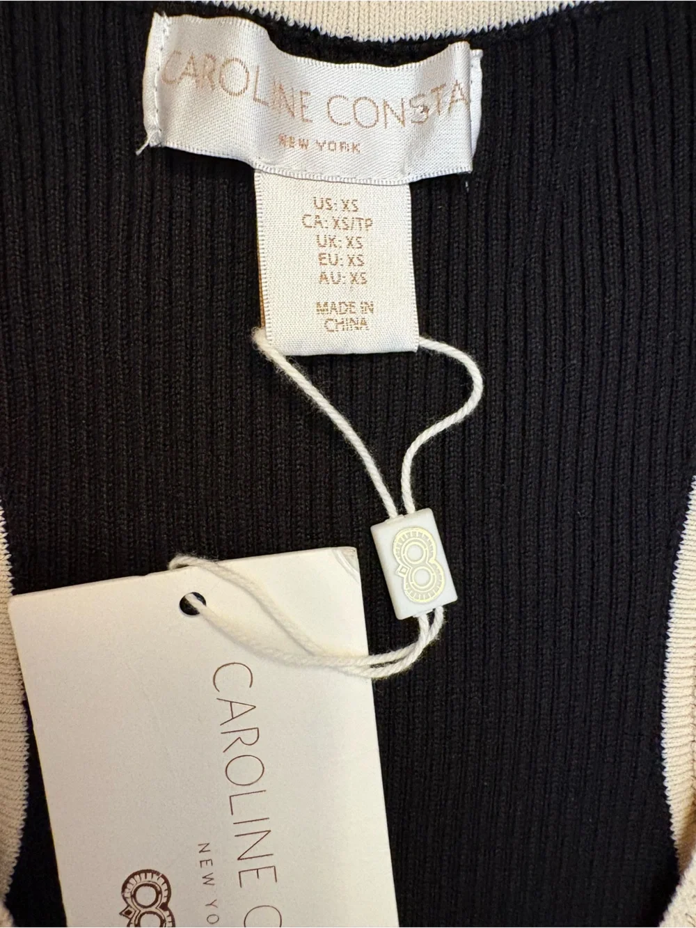 NWT Caroline Constas Rib Knit Midi Dress Black Cream Contrast Trim - Picture 3 of 4